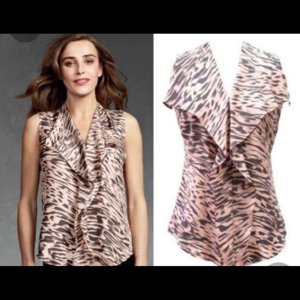 Cabi pink silk animal print sleeveless blouse